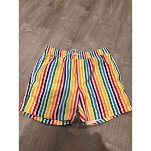 Trinity Collective‎ Rainbow Stripe Swim Trunks Med Drawstring Pockets Pride